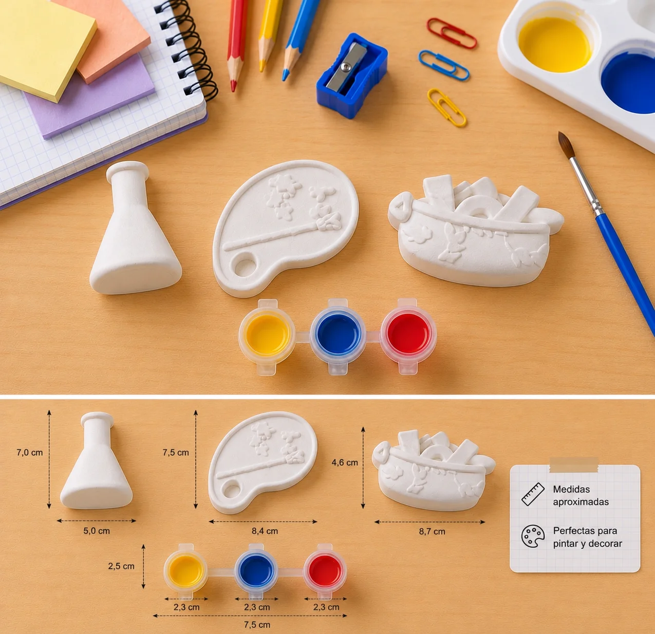 Kit vuelta al cole · 3 figuras para pintar